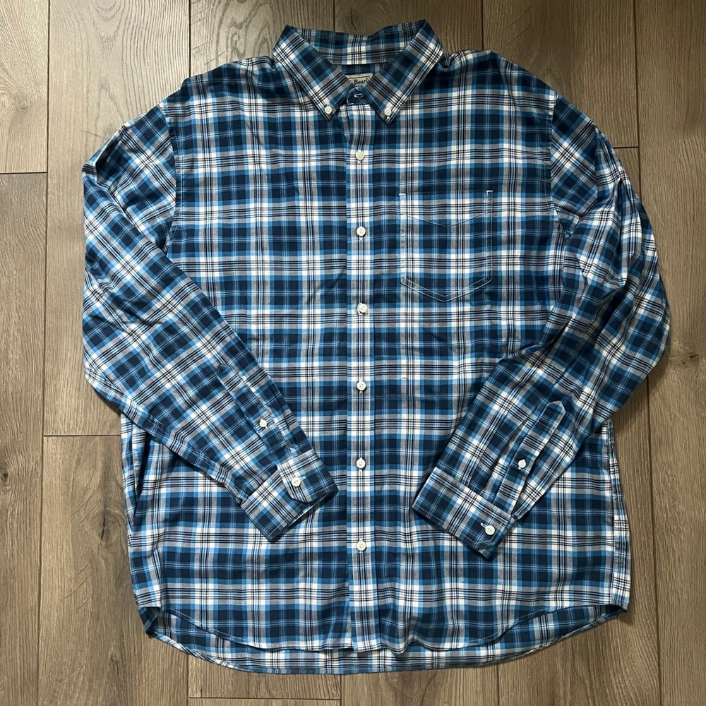 LL Bean Mens XL Traditional Fit Plaid Button Down Shirt Blue White 500508